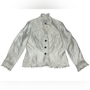 Victor Costa Vintage Ruffled Satin Blouse with Black Rhinestone Buttons Size 12